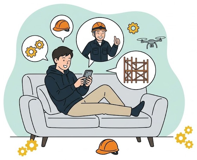 スマホで会社を調べる若者のイラスト