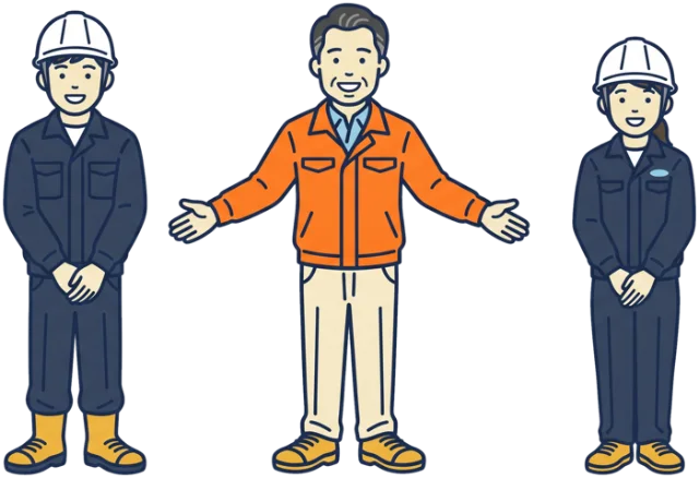 新入社員を笑顔で迎える建設会社の社長のイラスト